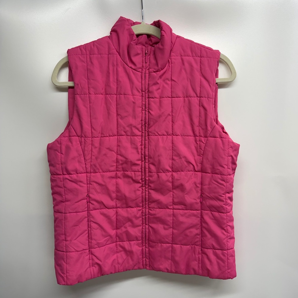 GEOFFREY BEENE Womens Hot Pink Quilted Puffer‎ Vest Full Zip Stand Collar Medium